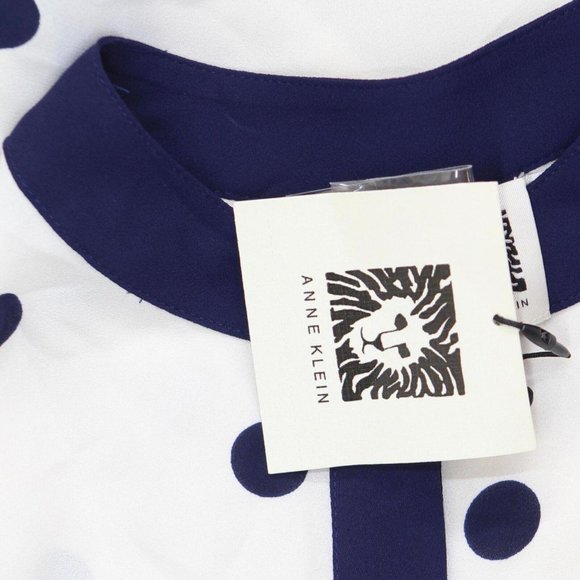 NWT Anne Klein Dot Print Button Front Blouse 10757624 S White / Navy Blue - Picture 4 of 5